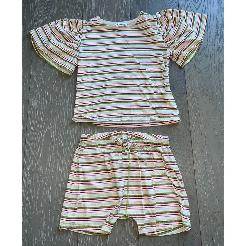 Caramel Girls Callisia Striped T-shirt Shorts Set Ecru Sz 6